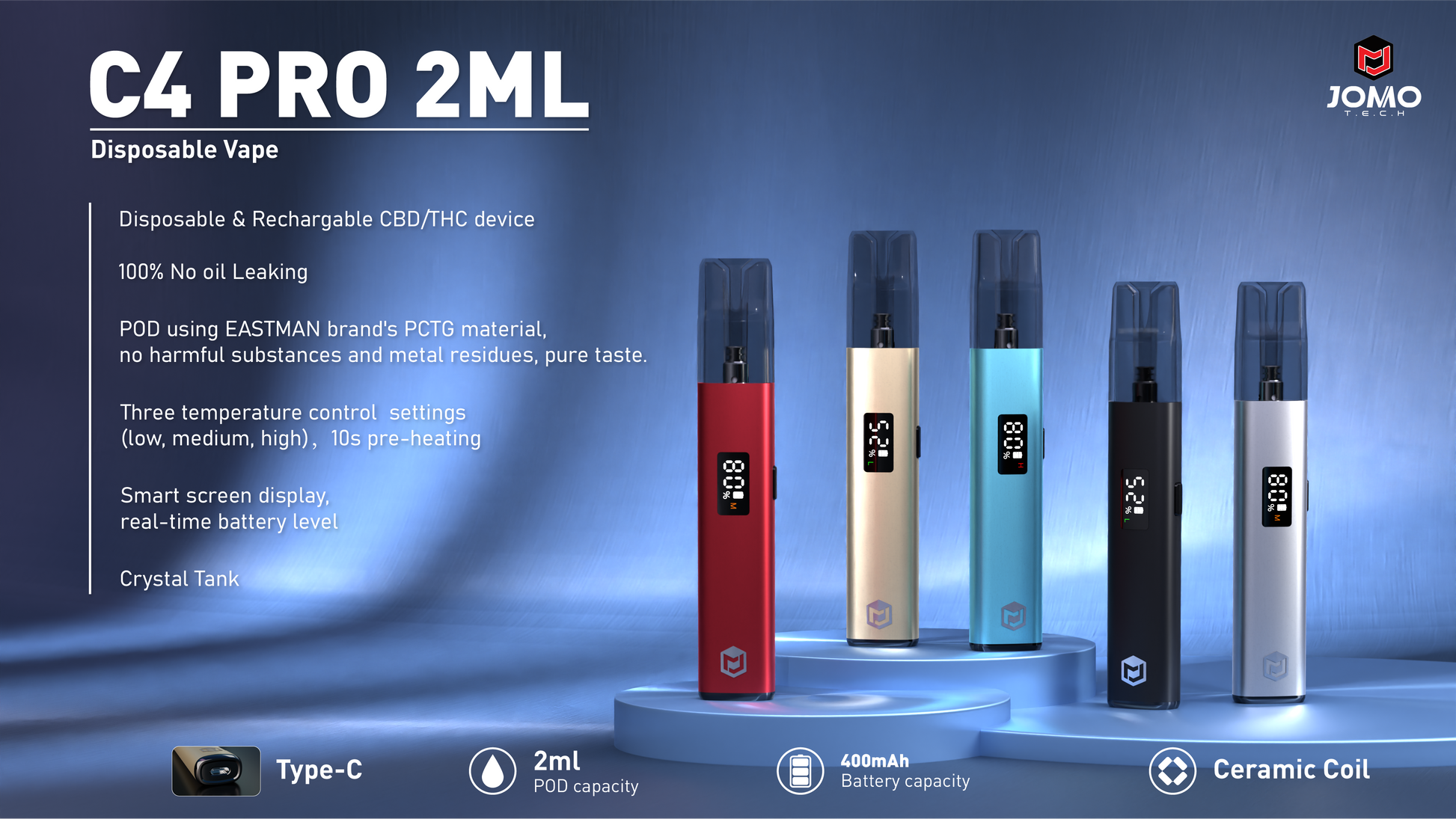 C4 Series: C4 & C4 Pro Disposable Vape (Rechargeable CBD/THC Device) Jomotech C4 Series: C4 & C4 Pro Disposable Vape (Rechargeable CBD/THC Device) Jomotech
